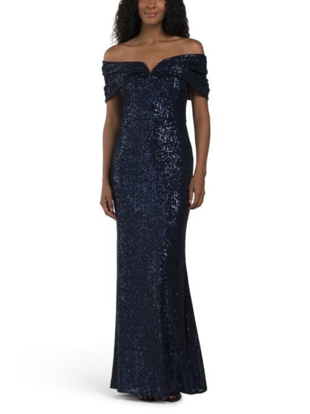 VINCE CAMUTO V-wire Off Shoulder Sequin Gown
